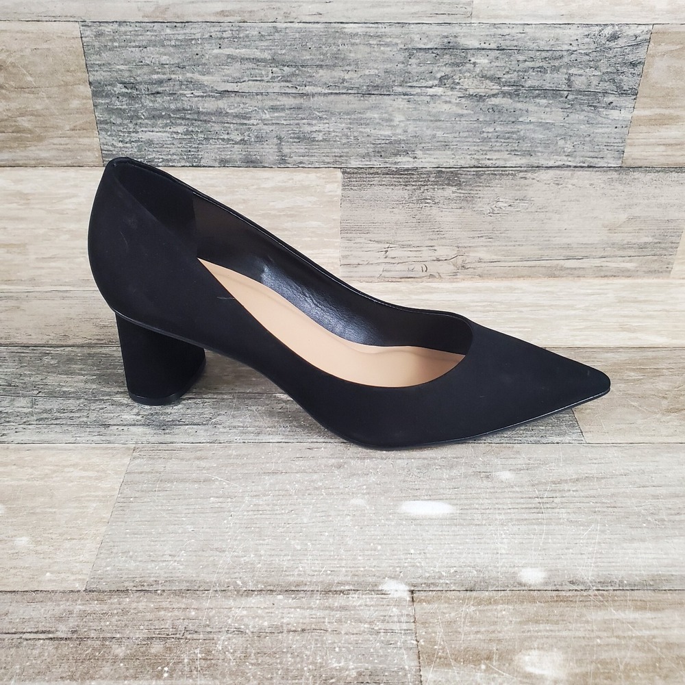 Massimo Matteo Daisy Womens Pumps Sz 8 M Block Heel Black Nubuck Slip-On Shoes